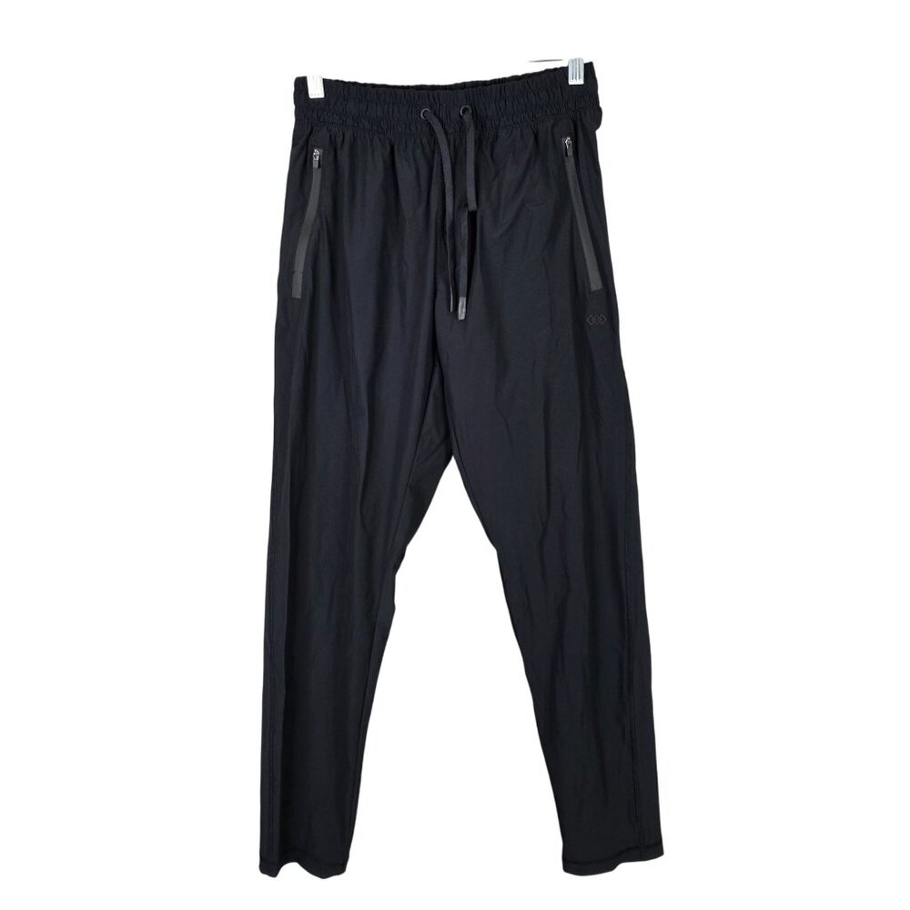 Womens Black LEG3ND Jogger Pants Drawstring Elastic Waistband Zippered Pockets S